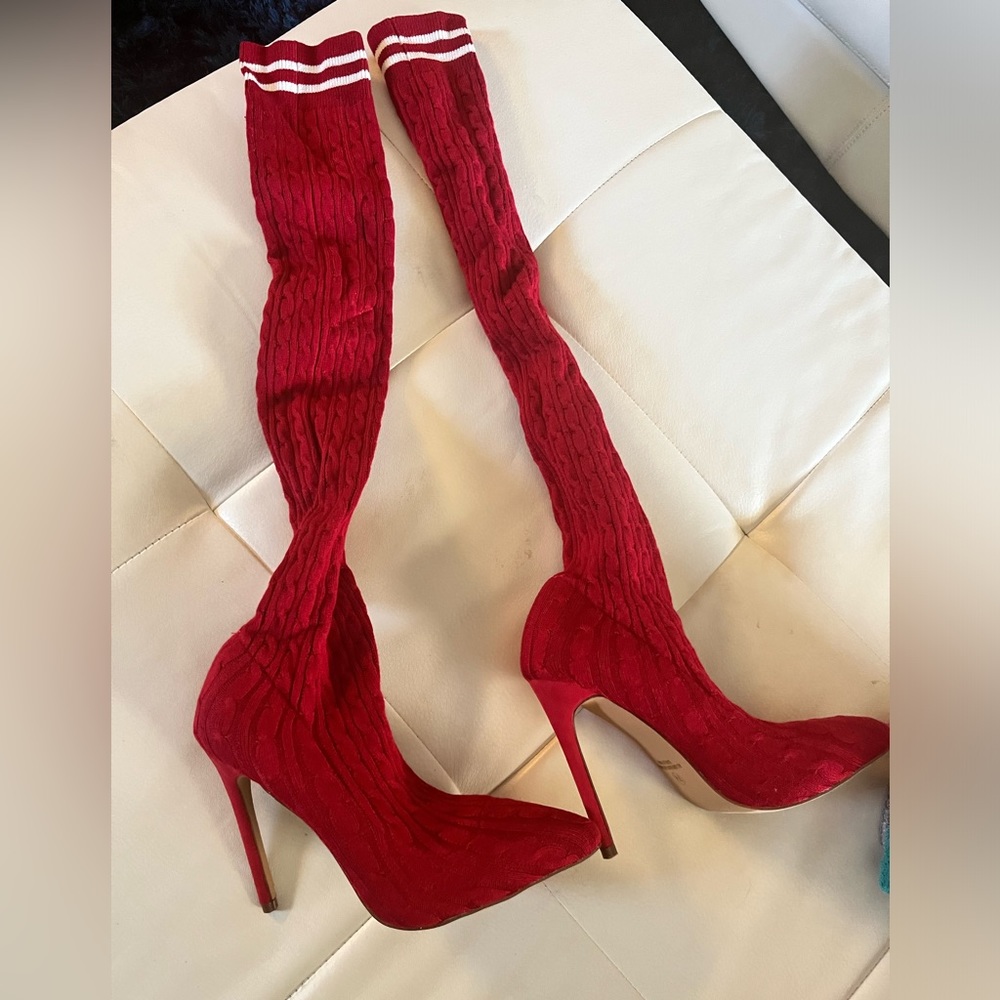 Sock thigh high red heels ..